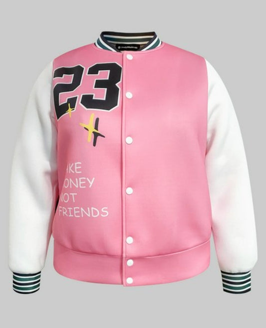 LETTER PRINT BASIC STRIPED JACKET