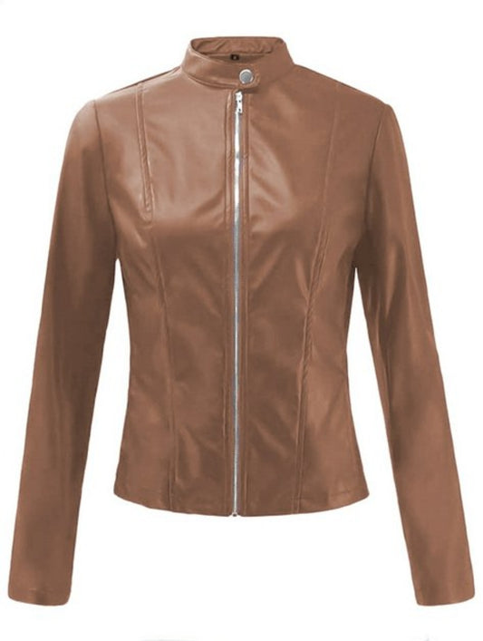 FAUX LEATHER ZIPPER DESIGN BLAZER