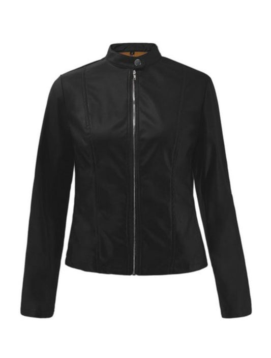 FAUX LEATHER ZIPPER DESIGN LOOSE JACKET