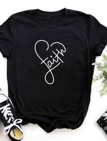 LEISURE HEART BLACK T-SHIRT