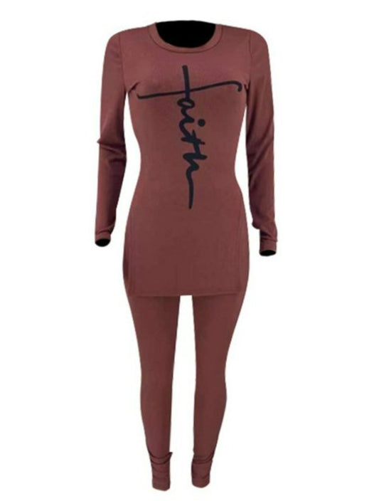 FAITH LETTER PRINT SLIT PANTS SET
