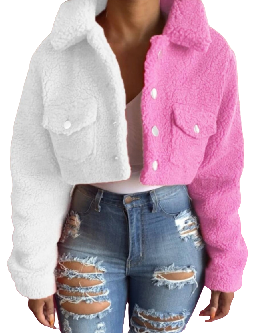 CAUSAL TURNDOWN COLLAR BUTTON DESIGN FAUX FUR JACKET