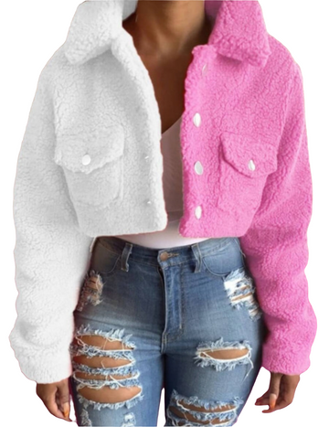 CAUSAL TURNDOWN COLLAR BUTTON DESIGN FAUX FUR JACKET