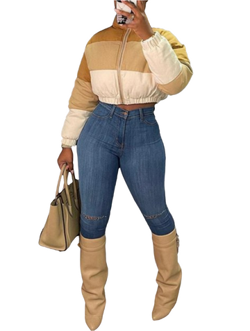 CROP TOP PATCHWORK PARKA JACKET
