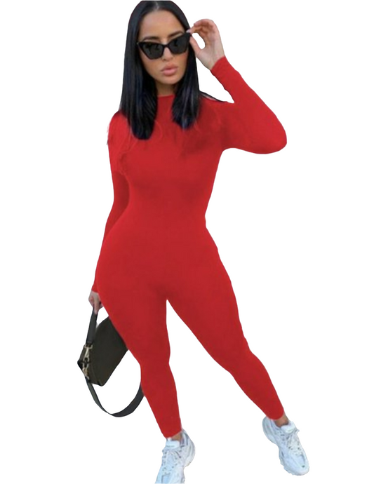 ROUND NECK ONE PIECE SKINNY JUMPSUIT