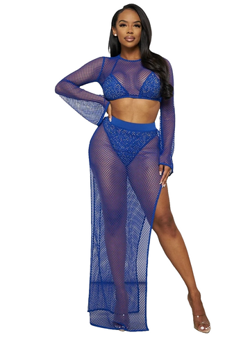 WOMEN'S LONG SLEEVE CROP TOP & ELASTIC SKIRT SET