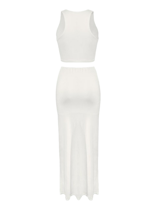 CASUAL MODAL ROUND NECK DRAWSTRING TWO-PIECE SKIRT SET