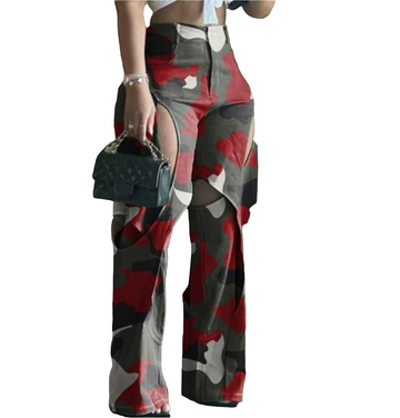 CAMO PRINT CUT OUT LOOSE CARGO PANTS