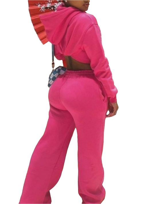 HOODED COLLAR TWO-PIECE PANTS SET