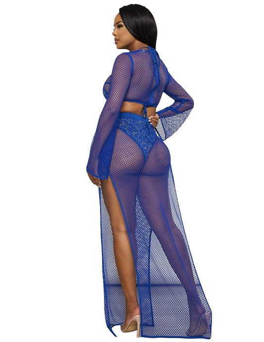 WOMEN'S LONG SLEEVE CROP TOP & ELASTIC SKIRT SET