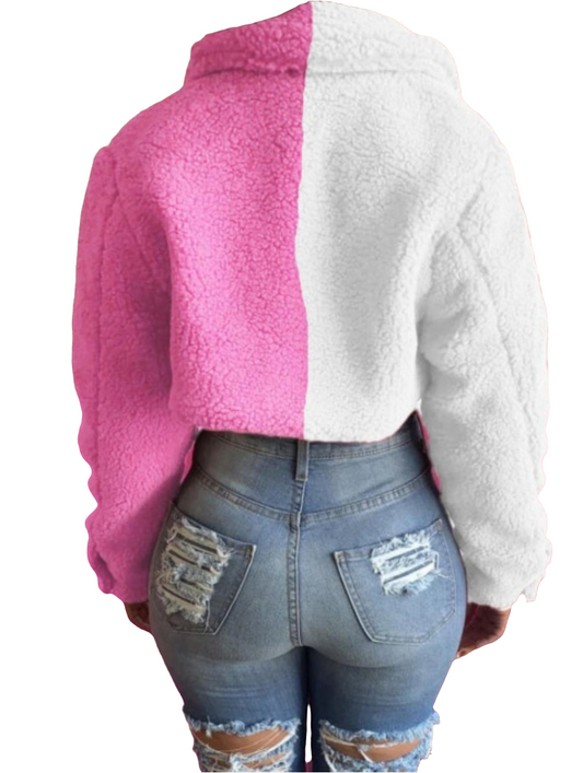 CAUSAL TURNDOWN COLLAR BUTTON DESIGN FAUX FUR JACKET