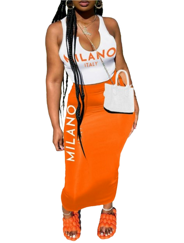 CAMI LETTER PRINT SKIRT SET