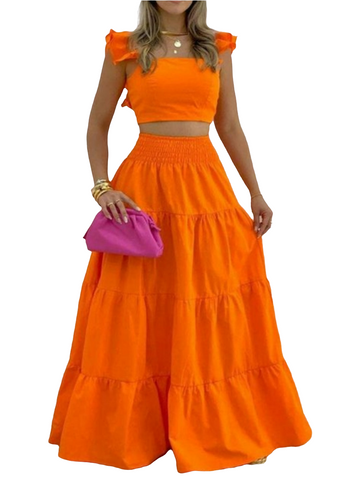 VACATION SLEEVELESS TWO-PIECE SKIRT SET