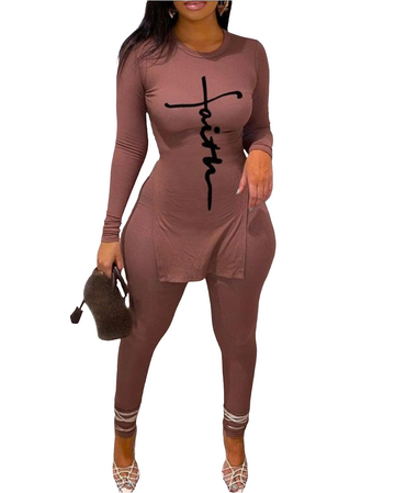 FAITH LETTER PRINT SLIT PANTS SET