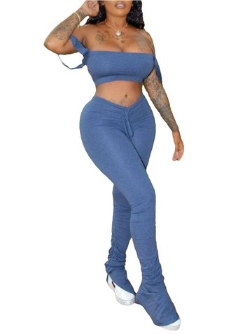 CASUAL STRAPLESS TWO-PIECE PANTS SET