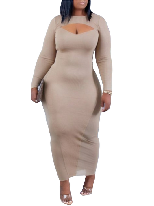 CUT OUT SOLID COLOR MAXI DRESS