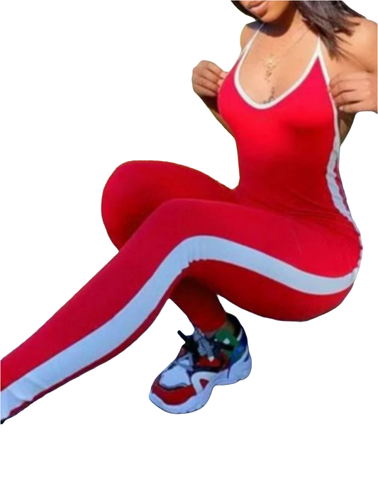 PATCHWORK SOLID COLOR JUMPSUIT