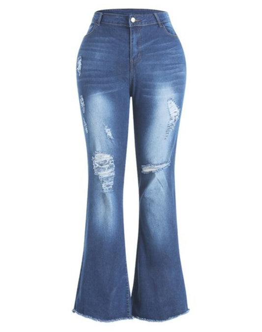 PLUS SIZE HIGH-WAIST HIGH STRETCHY RIPPED BOOT CUT JEANS