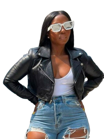 PLUS SIZE ZIPPER FAUX LEATHER JACKET