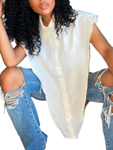 TURNDOWN COLLAR SPLIT BLOUSE