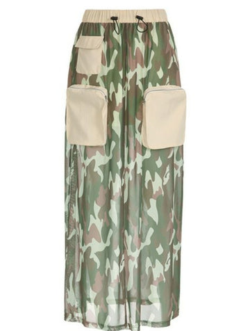 CAMO POCKET DESIGN SEE THOUGH SKIRT