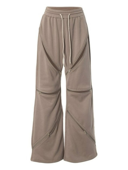 ZIPPER DESIGN SOLID COLOR PANTS