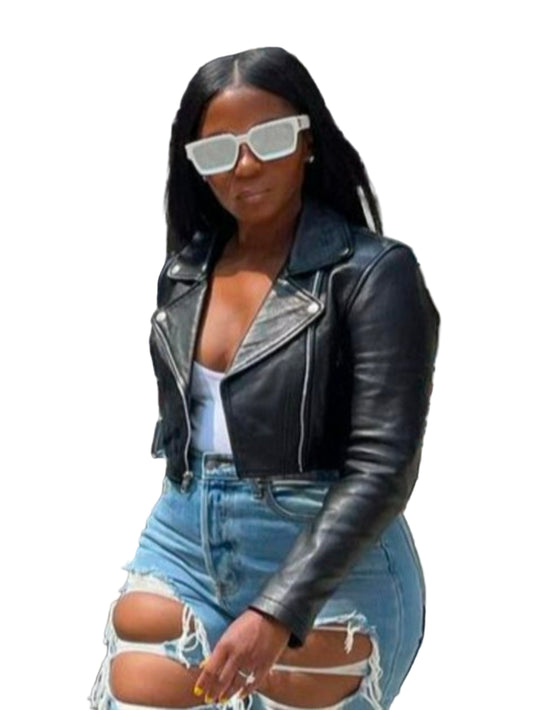 PLUS SIZE ZIPPER FAUX LEATHER JACKET